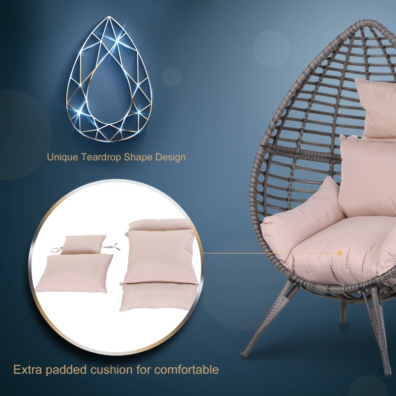 Best Garden Egg Chair, Teardrop Outdoor PE Rattan Chair with Full-body Soft Padded Cushion, Grey - Image 5