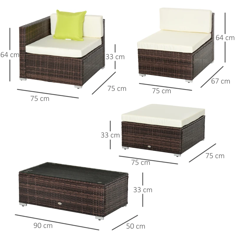 Best 4-Seater Rattan Sofa Set Garden Outdoor Sectional Sofa Coffee Table Combo Patio Furniture-Brown - Image 3