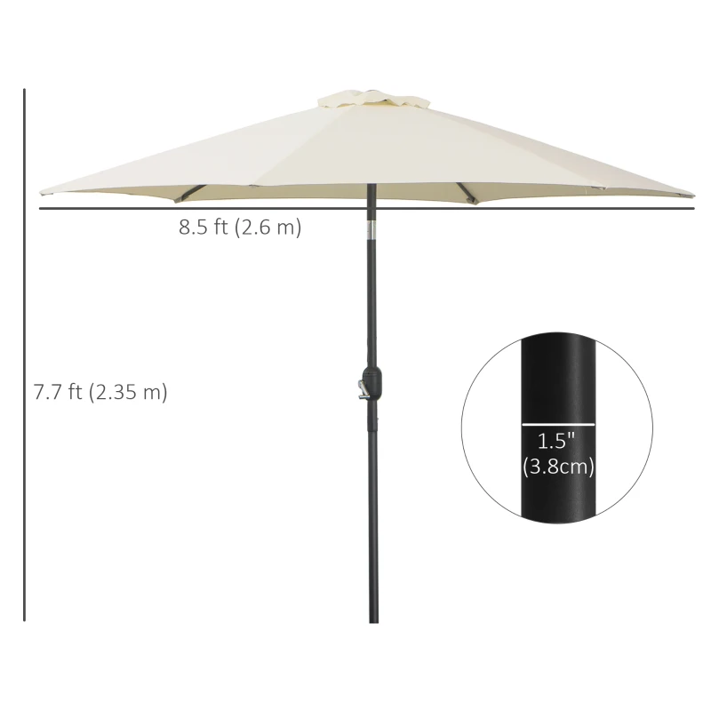 Best2.6M Garden Parasol Umbrella with Tilt and Crank, Outdoor Sun Parasol Sunshade Shelter with Aluminium Frame, Cream White - Image 3