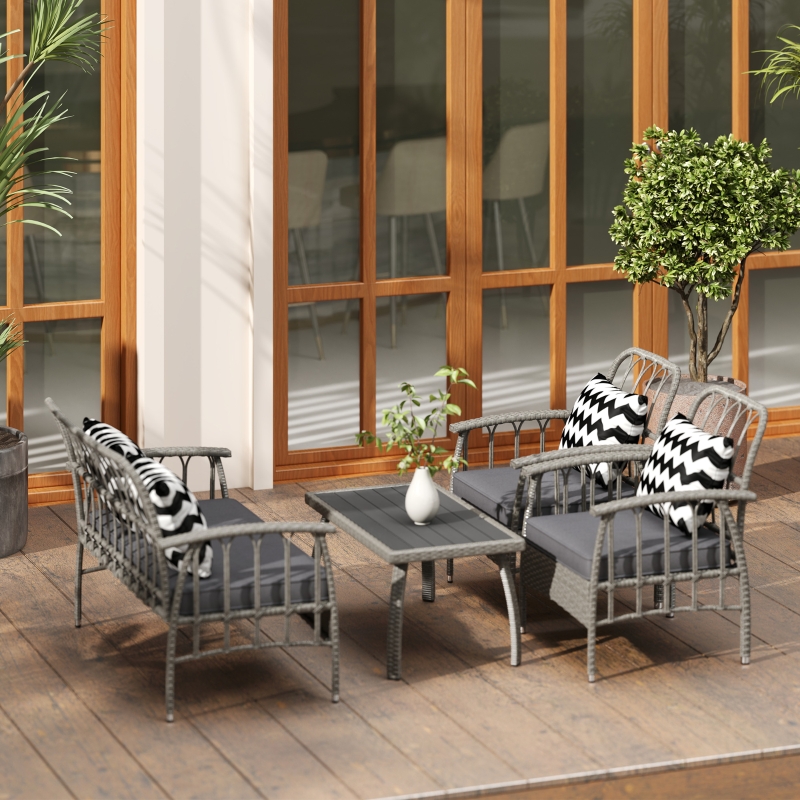 Best Four-Piece Rattan Cut-Out Sofa Set - Grey - Image 9
