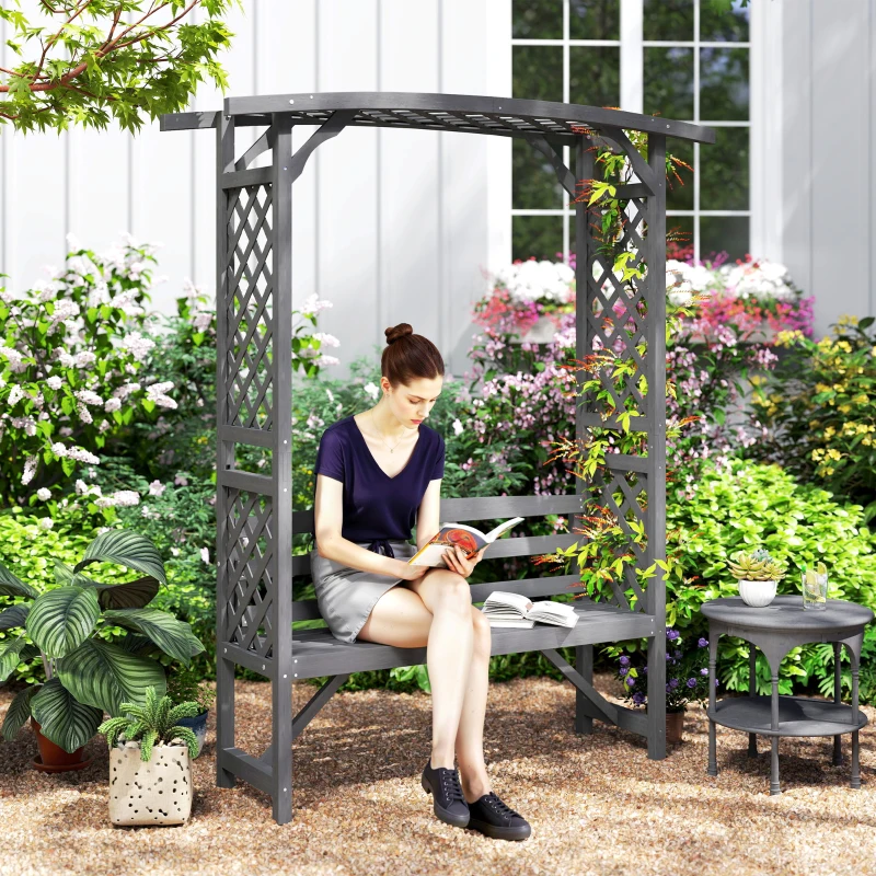 Best Garden Bench, Wooden Garden Arbour with Seat for Vines/Climbing Plants, Grey - Image 2
