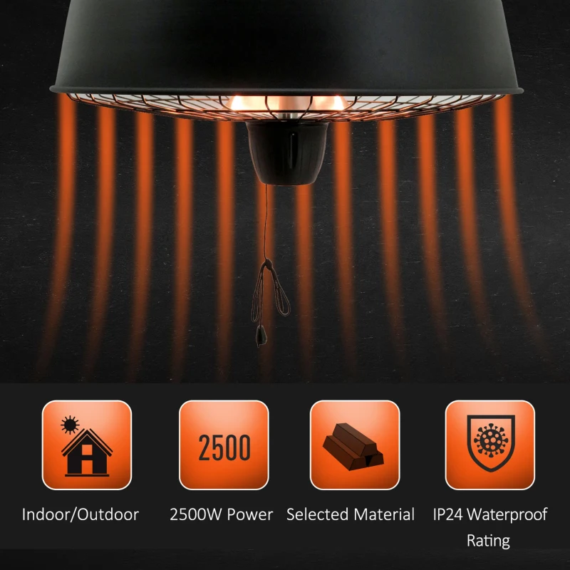 Best Adjustable Power 1000/2500W Infrared Halogen Electric Patio Light Heater, Ceiling Hanging Mount -Black - Image 6