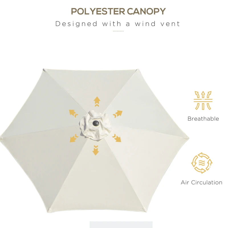 Best2.6M Garden Parasol Umbrella with Tilt and Crank, Outdoor Sun Parasol Sunshade Shelter with Aluminium Frame, Cream White - Image 7