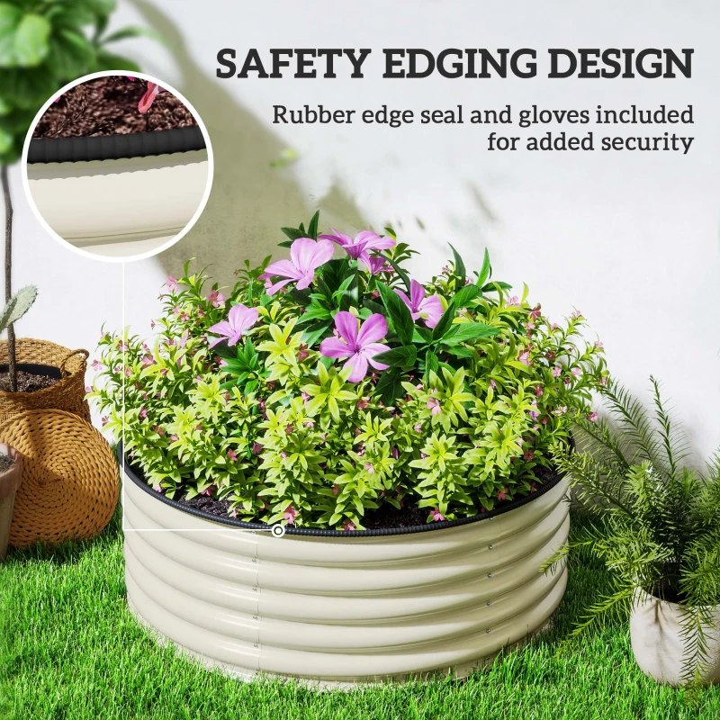 Best Galvanised Raised Garden Bed with Safety Edging, Outdoor Raised Planter Box with Gloves, 120 x 120 x 43cm, Cream White - Image 6