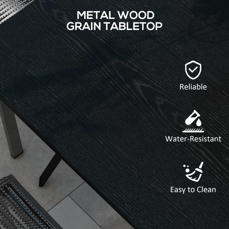 Best Four-Seater Steel Garden Table, with Φ40mm Parasol Hole - Black - Image 4