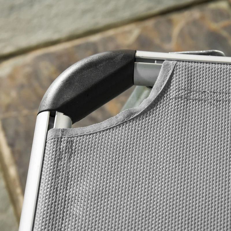 Best Foldable Reclining Sun Lounger Lounge Chair Camping Bed Cot w/ Pillow 4-Level Adjustable Back Aluminium Frame Grey - Image 8