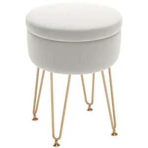 Best 5L Velvet-Feel Storage Ottoman - Cream White