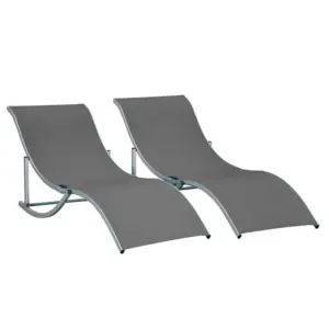 Best Set of 2 S-shaped Foldable Lounge Chair Sun Lounger Reclining Outdoor Chair for Patio Beach Garden, Grey