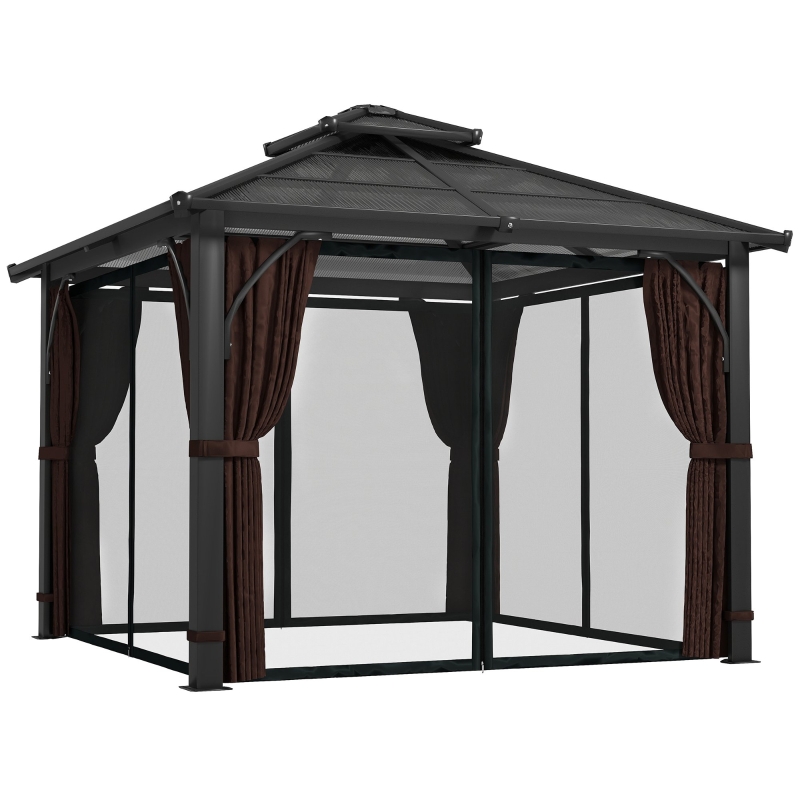 Best 3 x 3(m) Hardtop Gazebo Canopy with 7mm Double Polycarbonate Roof, Garden Gazebo Permanent Pavilion with Mosquito Netting and Curtains for Patio, Deck, Brown - Image 10