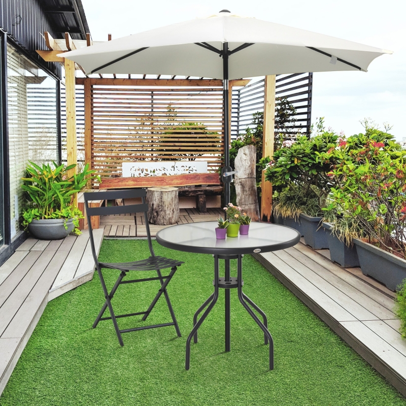 Best Bistro Table Outdoor Round Dining Coffee Table with Parasol Hole, Tempered Glass Top Side Table Patio Garden - 80cm Diameter - Image 10