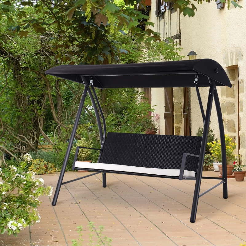 Best Rattan Garden Swing Chair 3-Seater Black - Image 10
