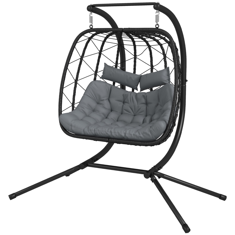 Best Two-Seater Steel Frame Hanging Egg Chair - Black - Image 11