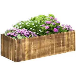 Best 109L Raised Garden Bed, Wooden Rectangle Planter Box, Outdoor Herb Vegetable Flower Pot (100L x 40W x 30H cm)