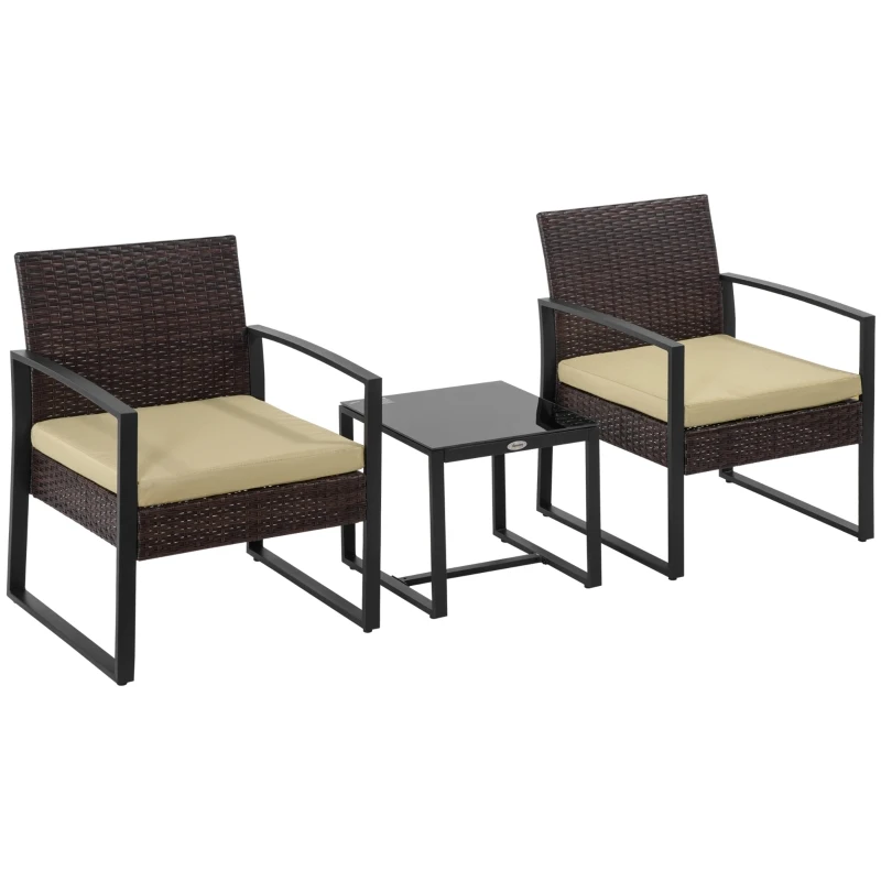 Best 3 pcs PE Rattan Wicker Garden Furniture Patio Bistro Set Weave Conservatory Sofa Coffee Table and Chairs Set Beige