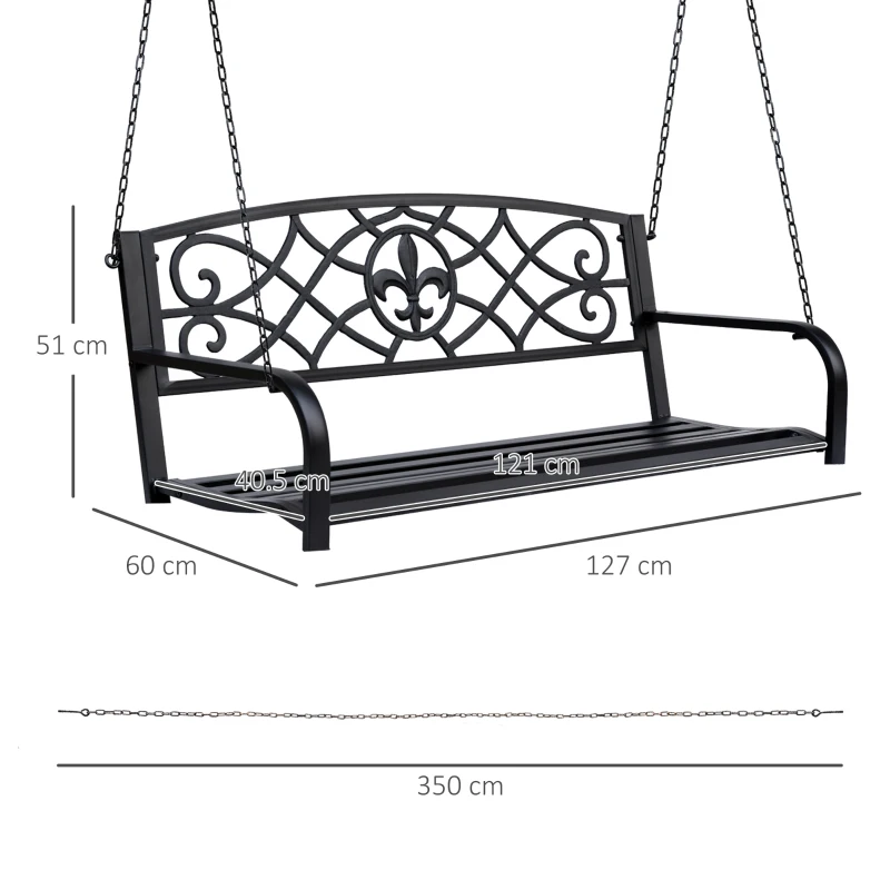 2 Seater Swing Seat Bench, Metal Garden Swing Chair with Chains, Weather Resistant, for the Patio, Yard, Deck and Yard, Black - Image 3