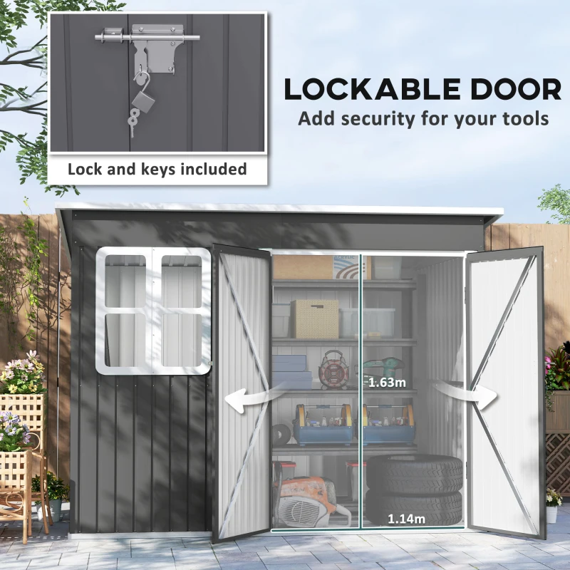 Best 8.5 x 6ft Storage Shed Galvanised Steel Garden Shed, Metal Shed with Foundation Kit, Window, Lockable Wide Doors and Air Vents for Outdoor Patio, Dark Grey - Image 6