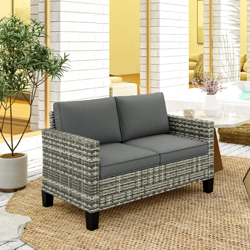 Best Two-Seater Rattan Outdoor Sofa - Light Grey - Image 8