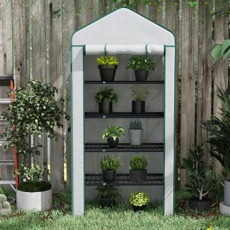 Best 5 Tier Widened Mini Greenhouse with Reinforced PE Cover, Portable Indoor Outdoor Green House with Roll-up Door and Wire Shelves, 193H x 90W x 49Dcm, White - Image 9