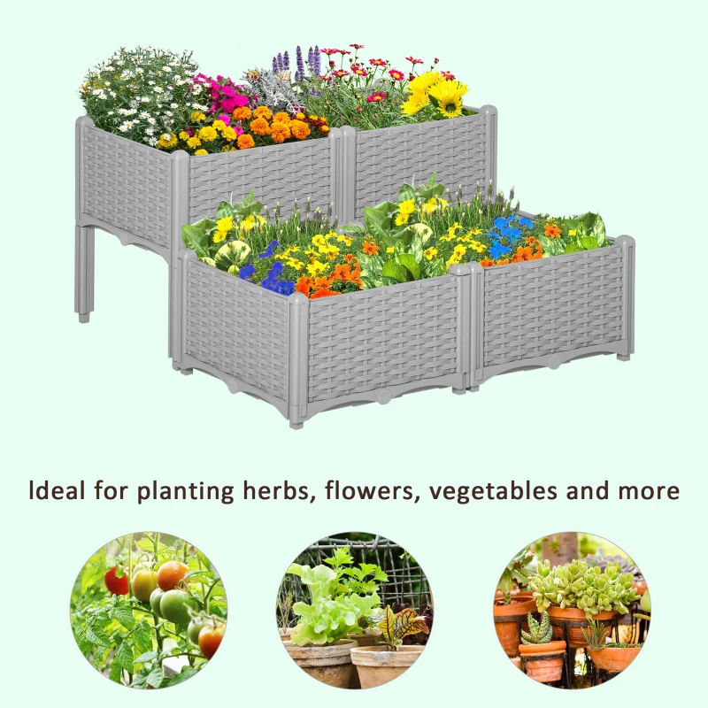 Best 40cm x 40cm x 44cm 26L Set of 4 Garden Raised Bed Elevated Patio Flower Plant Planter Box PP Vegetables Planting Container, Grey - Image 7