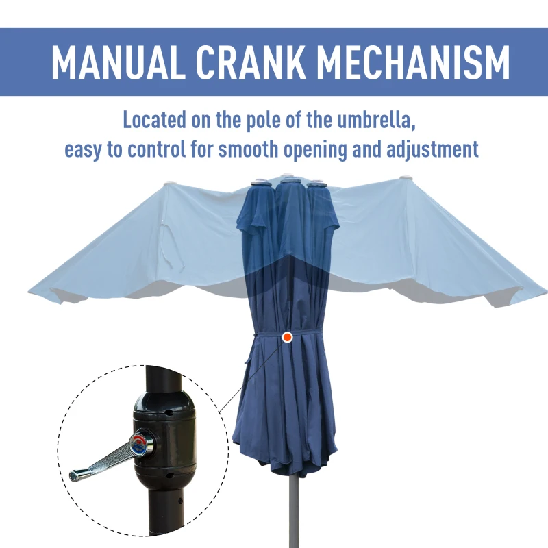 Best 4.6M Sun Umbrella Canopy Double-sided Crank Sun Shade w/ Cross Base Dark Blue - Image 5