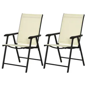 Best Set of 2 Folding Garden Chairs, Metal Frame Garden Chairs Outdoor Patio Park Dining Seat with Breathable Mesh Seat, Beige