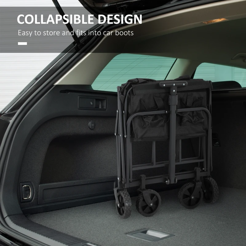 Best 62L Festival Trolley on Wheels, Garden Folding Trolley Cart, 120kg Heavy Duty Collapsible Folding Wagon with Adjustable Handle and Carrying Bag for Beach, Camping, Festival, Black - Image 6