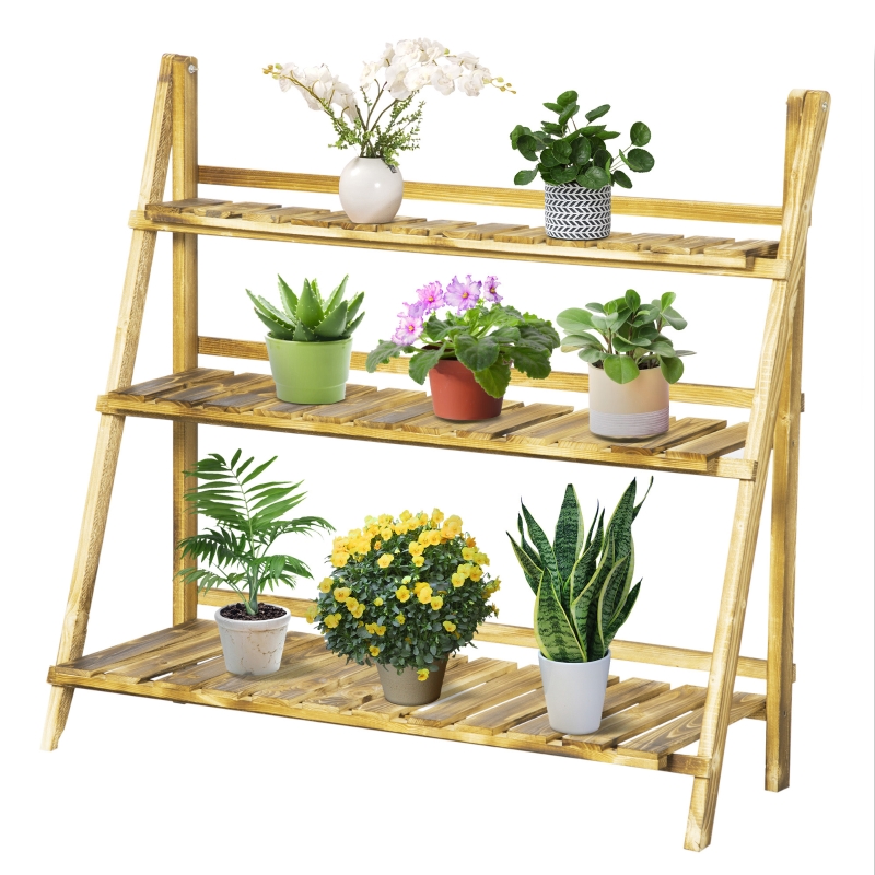 Best Wooden Folding Flower Pot Stand 3 Tier Garden Planter Display Ladder Gardener Storage Shelves Rack Herb Holder (100L x 37W x 93H cm) - Image 11