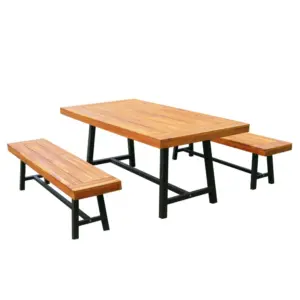 Best Garden 3 Pieces Acacia Wood Picnic Table and 2 Benches Set Dining Trestle Beer Table Patio Outdoor Indoor Furniture