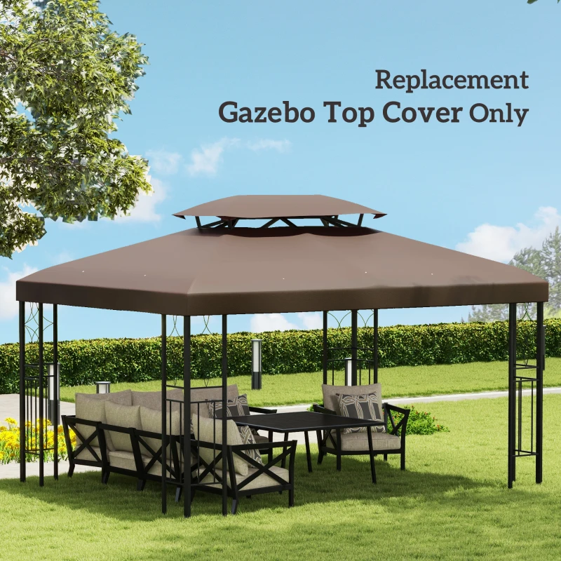Best 3x4m Gazebo Canopy Replacement Cover, 2 Tier Top Roof UV Cover Garden Patio Outdoor Sun Awning Shelters, Brown (TOP COVER ONLY) - Image 7