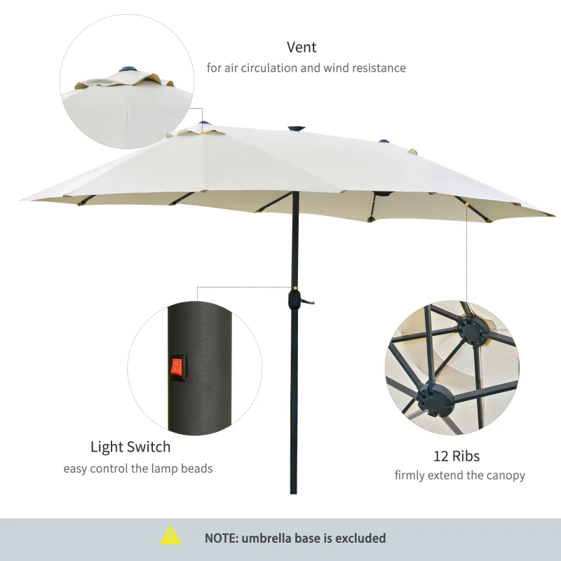 Best 4.4m Double-Sided Sun Umbrella Patio Parasol LED Solar Lights Cream White - Image 5