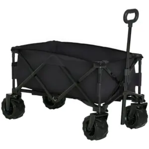 Best Outdoor Folding Garden Trolley on Wheels, Capming Cargo Wagon Cart Trailer w/ Handle, Wheels for Beach Garden, Black