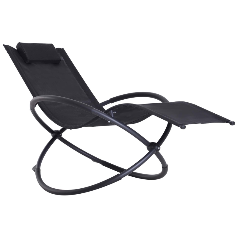 Best Outdoor Orbital Lounger Zero Gravity Patio Chaise Foldable Rocking Chair w/ Pillow Black - Image 11