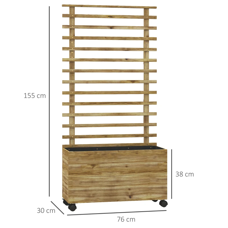 Best Wooden Raised Planter, with Back Trellis - Natural Finish - Image 3