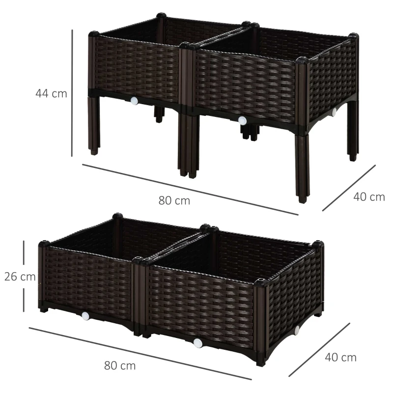 Best Set of 4 26L Garden Raised Bed Elevated Patio Flower Plant Planter Box PP Vegetables Planting Container, Brown - Image 3