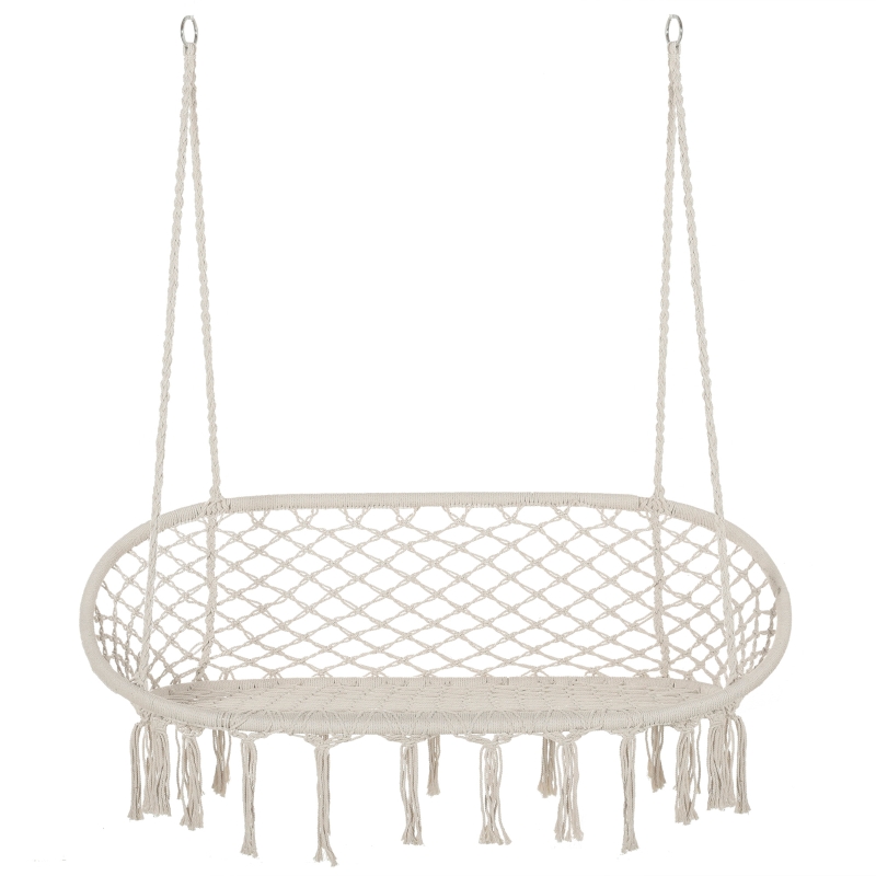 Best Hanging Hammock Chair Cotton Rope Porch Swing with Metal Frame, Large Macrame Seat for Patio, Garden, Bedroom, Living Room, Cream White - Image 12