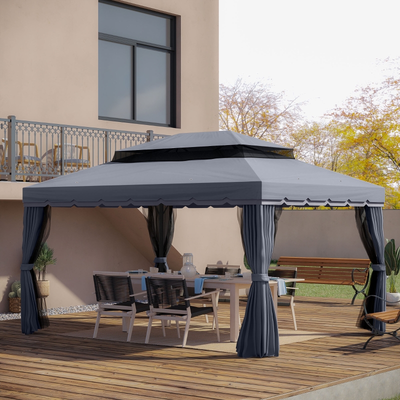 Best 3 x 4m Aluminium Garden Gazebo, Marquee Canopy Shelter Pavilion Party Tent with Nets and Curtains for Garden and Deck, Dark Grey - Image 10