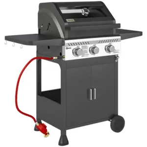 Best 7.5kW Three-Burner Gas BBQ Grill, with See-Through Lid - Black