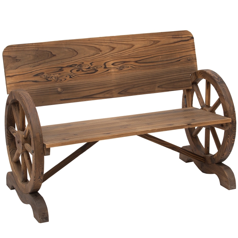 Best Fir Wood 2-Seater Outdoor Garden Wagon Wheel Bench - Image 13