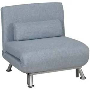 Best Linen Chair Bed, 3-in-1 Convertible Sleeper Chair with Adjustable Backrest, Pillow, for Living Room, Bedroom, Sky Blue