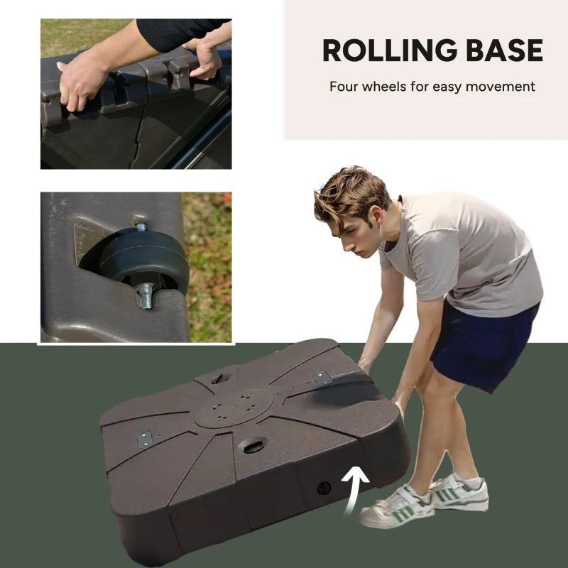 Best Square Cantilever Patio Parasol Base Water or Sand Filled Stand with Wheels Heavy-Duty, Coffee - Image 4