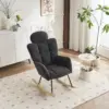 Ergonomic Teddy Fabric Rocking Chair with Tufted Seat, Headrest and Backrest, Painted Metal Base, 102L x 70W x 105H cm, Dark Grey - Image 3