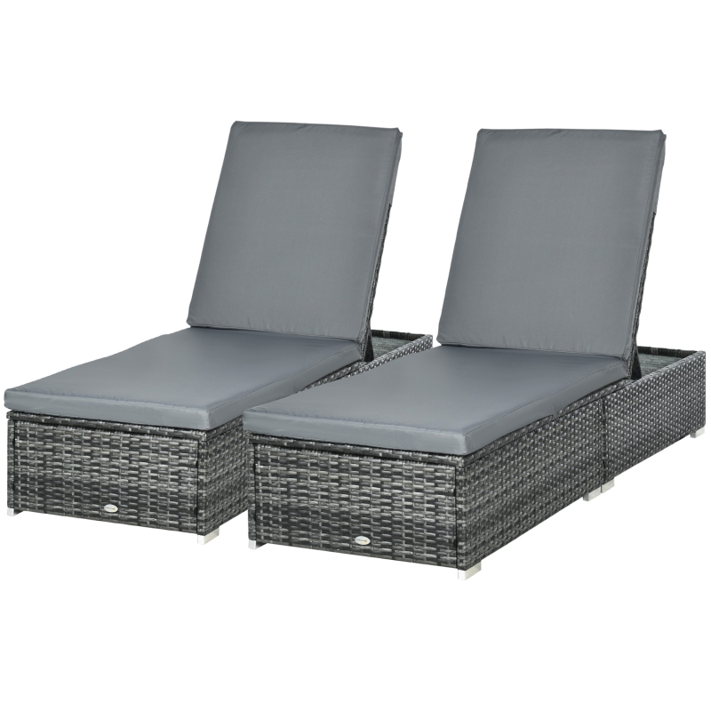 Best PE Rattan Sun Loungers set of 2 with Cushion, Outdoor 2 Pieces Garden Sunbed Furniture with 5-Level Recliner Backrest, Reclining Patio Wicker Bed Chair, Grey - Image 11