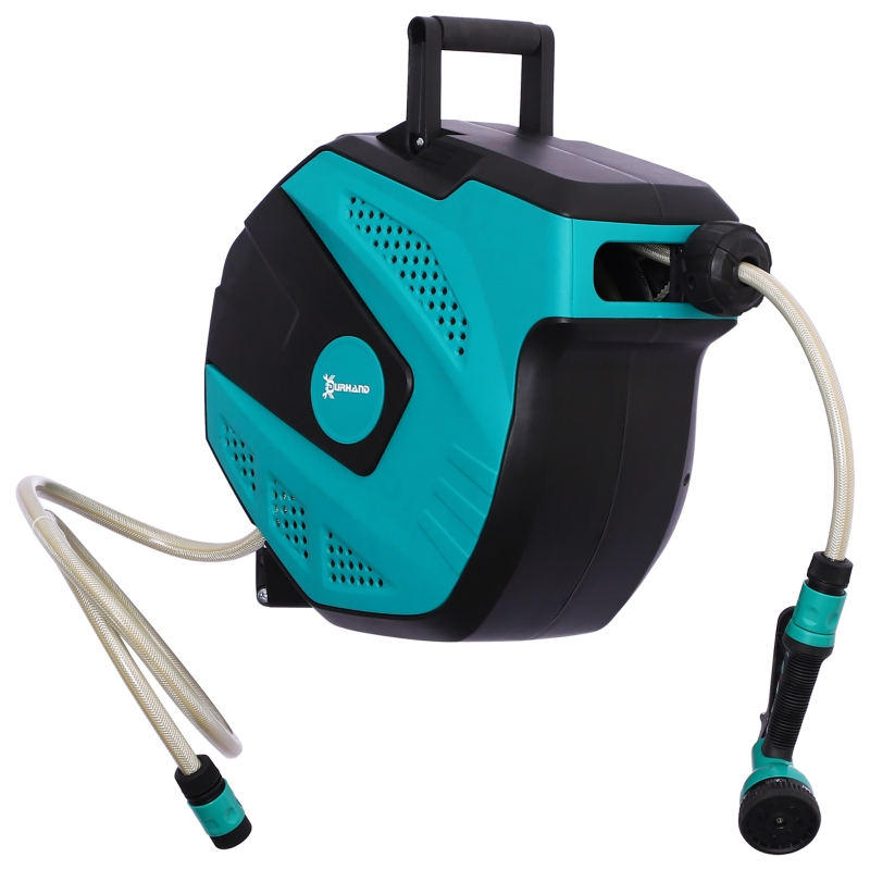DURHAND 15m Garden Auto Hose Reel Wall Mounted Retractable 7 Patterns Spray Nozzle - Image 14