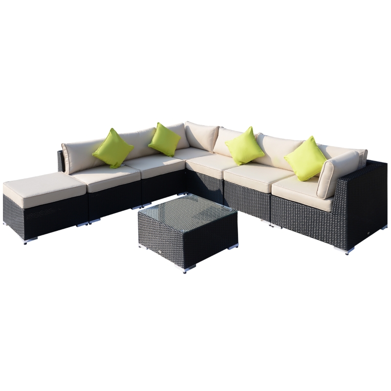 Best 8 Pieces PE Rattan Corner Sofa Set with Thick Cushions, Aluminium Outdoor Rattan Garden Furniture Set with Glass Top Table, No Assembly Required, Black - Image 11