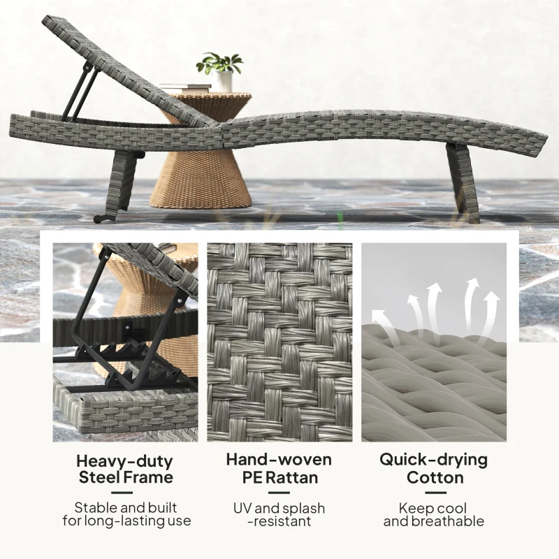 Best Outdoor PE Rattan Sun Lounger, Folding Wicker Garden Lounger Recliner with 4-Level Adjustable Backrest, Rolling Sunbed Lounge Chair with Wheels, Non-Slip Legs for Balcony, Beach, Mixed-grey - Image 8