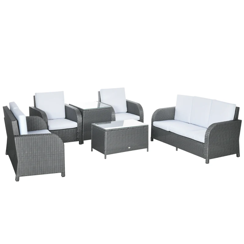 Best 7 Seater Outdoor Rattan Garden Furniture Sets with Wicker Sofa, Reclining Armchair and Glass Table, 181x75x81cm, Grey