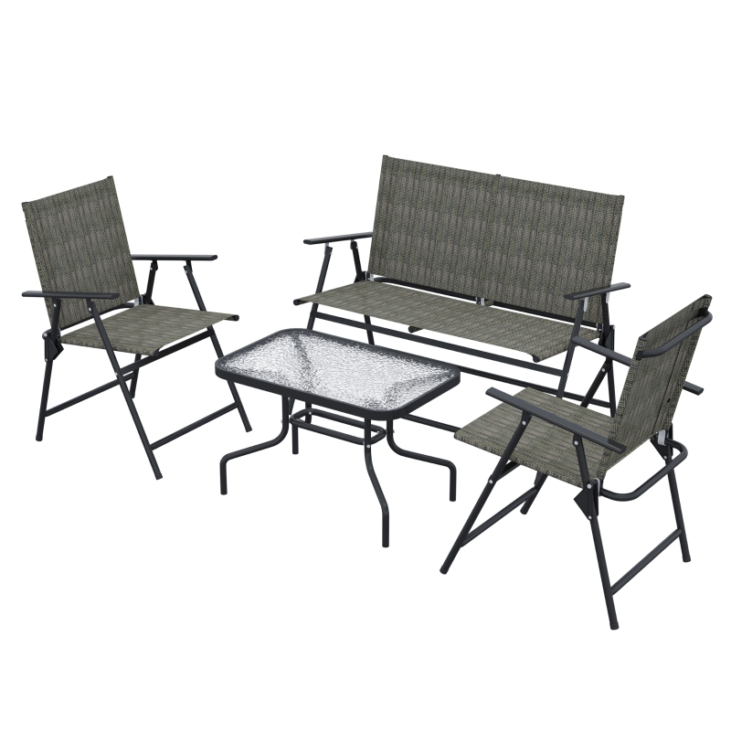 Best Outdoor 4 Pieces Patio Furniture Set with Breathable Mesh Fabric Seat & Backrest, Garden Set with Two Foldable Armchairs, a Loveseat & Glass Top Table, Mixed Brown - Image 11