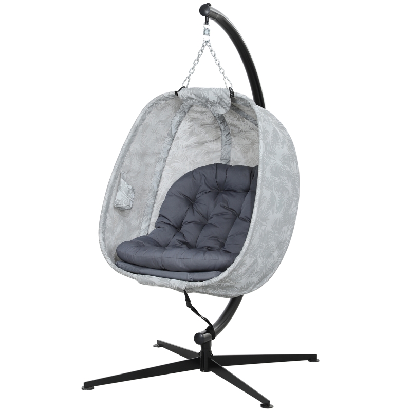 Best Hanging Egg Chair Outdoor Indoor Garden Swing Chair with Folding Basket, Garden Hanging Chair with Stand, Thickened Cushion, Cup Holder for Patio, Balcony, Grey - Image 11