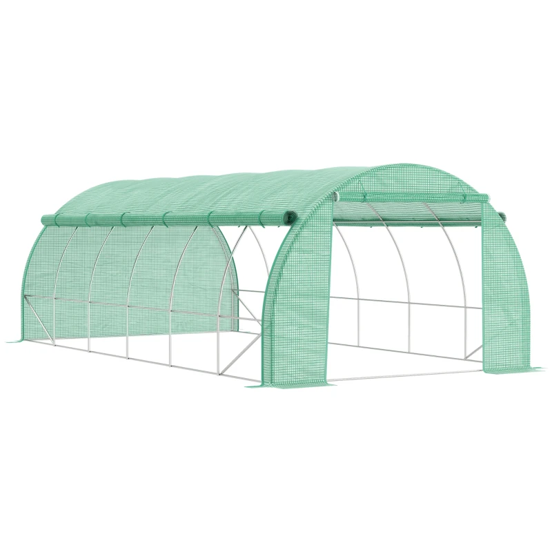 Best Polytunnel Greenhouse Walk-in Grow House Tent with Roll-up Sidewalls, Zipped Door and 12 Windows, 6x3x2m Green