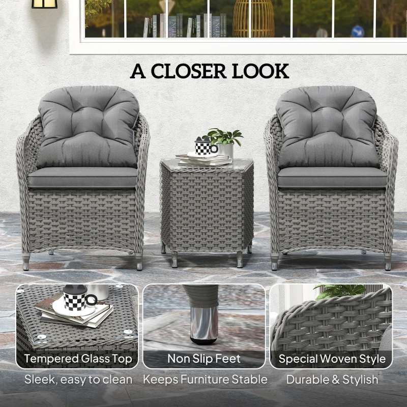 Best Three-Piece Super Padded Rattan Set - Light Grey - Image 6